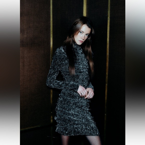 ZARA DRAPED DRESS WITH METALLIC THREAD - Picture 4 of 13